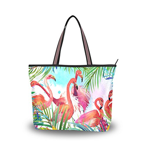 JSTEL Women Tote Bag Flamingo Shoulder Bags Tropical Leaf Tote Handle Ladies Handbag M