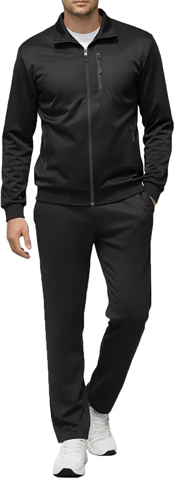 Conjunto de agasalho esportivo masculino com zíper completo, moda para treino, jaqueta e calça de manga comprida, roupa de 2 peças