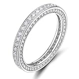 SOMEN TUNGSTEN 925 Sterling Silver Rings Cubic Zirconia Eternity Engagement Wedding Band Width 3MM Size 8