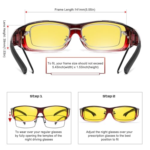 Image of HAOLOTA Night Vision Driving Over Glasses, Polarized Nighttime Glasses Men Women Anti Glare Yellow Tinted Lens
