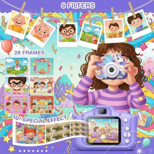 Image of MAVOKIS Kids Digital Camera for Girls & Boys 3-9 Years,Unicorn Silicone Cover,1080P HD Video Camcorder, Selfie,Games,Photo Frames,2.0 Inch Screen,Rechargeable Battery,SD Card(Not Included),Purple
