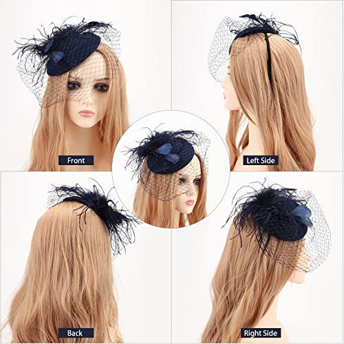 Image of DRESHOW Fascinators Hat Feather Headband Women's Fascinators Tea Party Headwear with Clip Flower Head Band for Girls & Women