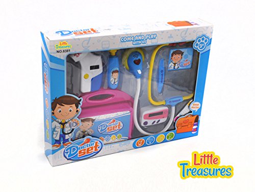 Little Treasures 8-Piece Dr Pretend Play Doctor Medical Play Set Toy with Storage Case for Ages 3 and Up