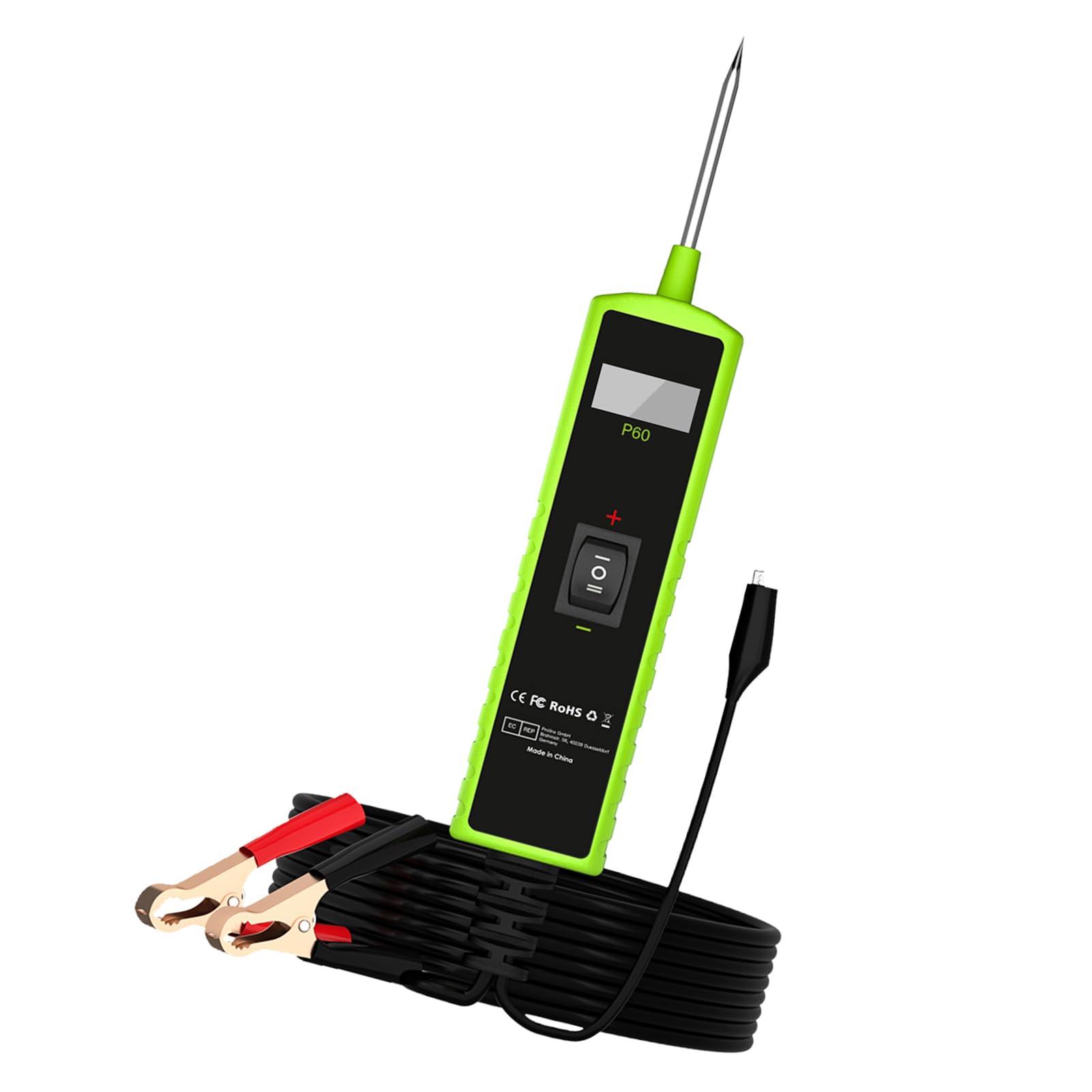 P60 Tester per circuiti automobilistici per auto, camion, SUV, escavatori e barche, tester corto per impianti elettrici da 6 a 30 V con display LCD, torcia e strumento di