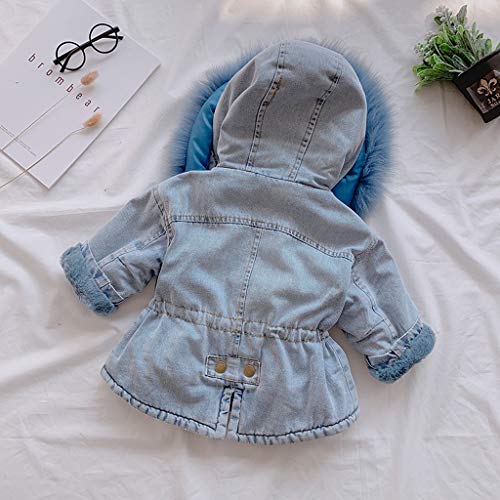 Baby Girls Faux Fur Collar Denim Jackets Hooded Fleece Warm Jean Coat Plush Parka Down For Kids Girls (Blue, 4-5 Years) #TOP3