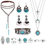 Helicopchain Western Jewelry For Women Bohemian Turquoise Jewelry Set Turquoise Pendant Choker Neckl