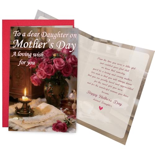 Ogeby Heartfelt Daughter Mother's Day Card, Vintage Mothers Day Card for Daughter from Dad Mom, A Loving Wish for You