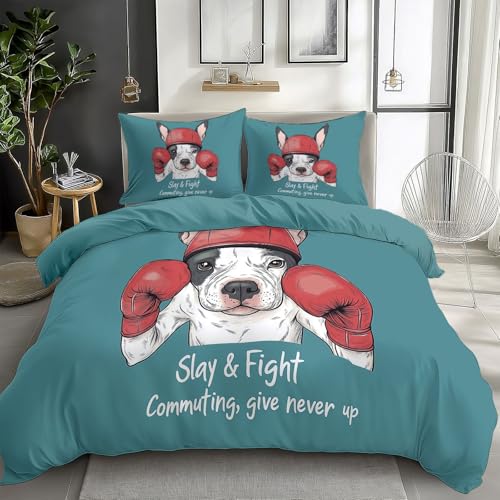 California King Duvet Cover Cartoon Animal Bulldog Cal King Bedding Duvet Cover Set, 3 Pieces, Soft and Breathable Comforter Cover with 2 Pillow Shams, for All Season