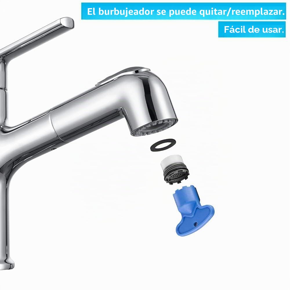 ONECE Grifo de Lavabo Extraible en 2 Modos, Grifería para Baño con Ducha | Mezclador Monomando de Latón, Aireador Extraíble, Válvula de Cerámica, Agua Fría y Caliente, Cromado