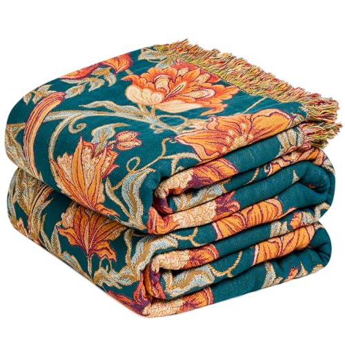 Image of MSGKV Boho Throw Blanket 60 inchx80 inch 100% Cotton Floral Bird Blanket Couch Bed