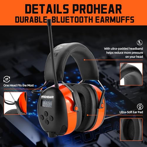 PROHEAR 033 2.0 Upgraded Bluetooth Hearing Protection AM FM Radio Headphones - 31SNR Noise Reduction Ear Muffs with Long-Lasting Stable Rechargeable Battery - 50 Hrs for Mowing Snowblowing - Orange - image 7