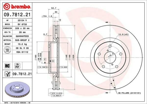 Amazon | ブレンボ(brembo) スタンダードローター SUBARU WRX VAB 14