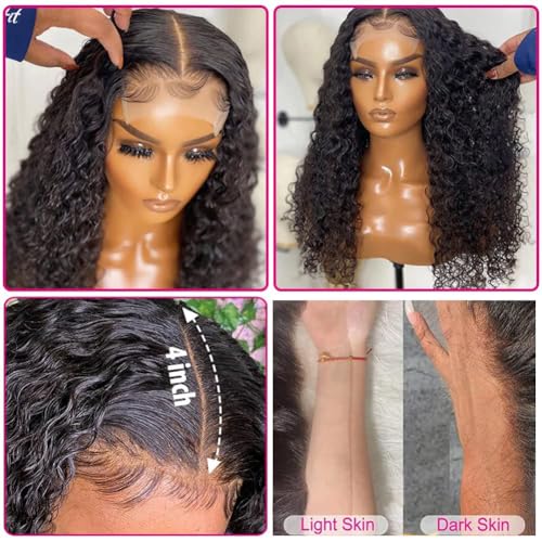 LOVFIR 4x4 Curly Lace Closure Wig Kinky Curly Lace Front Wigs Human Hair 22 Inch Brazilian Human Hair Wigs with Baby Hair Pre Plucked Natural Hairline 150% Density Natural Black Color - Image 2