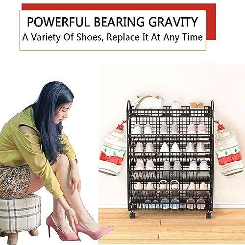 Rangement chaussures fin métal à roulettes universelles pour gain de place - 5