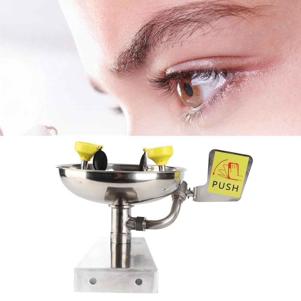 Lavaojos portátil de acero inoxidable de emergencia para llave de laboratorio de fábrica montada con boquillas dobles para funcionamiento manos libres