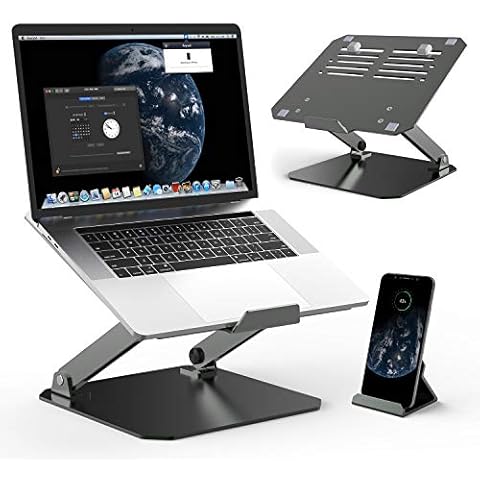 MiiKARE Aluminium Laptop Stand, Laptop Holder with Phone Stand,Adjustable Height Multi-Angle Notebook stand with Heat-Vent, Anti-Skid, Ergonomic Elevator Riser for M’acBook Pro/H’P Envy Up to 17-inch Cover