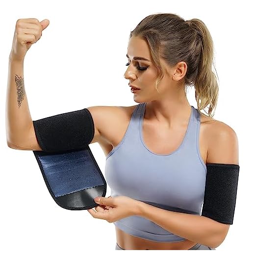 Wonderience Women & Men Neoprene Arm Trimmers Slimming Compression Sleeve Sauna Sweat Band for Workout (Blue, One Size)