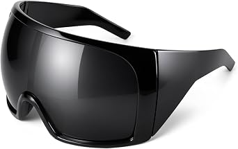 Oversized Wrap Around Sunglasses for Women Men,Futuristic Shield Shade,OnePiece Curved Len,Big Black UV400 Protection