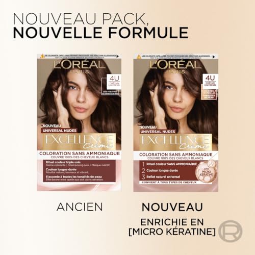 L’ORÉAL PARIS - Coloration Cheveux Permanente - Longue Durée - Résultat Naturel & Lumineux - Couvre 100% des Cheveux Blancs - Excellence Crème Universal Nudes - Nuance : Universel Blond Clair (8U)