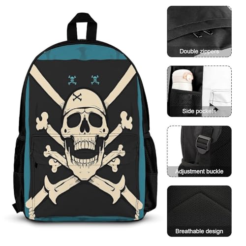 3-in-1 Backpack Combination Set Pirate Flag Skull Print 3Pcs Backpack Sets Travel Daypack with Lunch Bag And Cosmetic Bag3