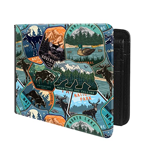 (National Park Emlbems Front Pocket Slim Bifold Leather Wallet RFID Blocking with ID Window for Men