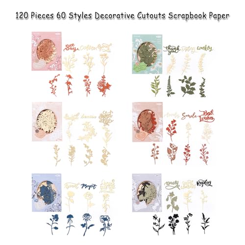 Diuhofart 120 peças de recortes decorativos de papel para scrapbook com molduras, flores e letras pa