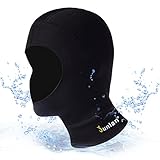 Junlan 3mm Neoprene Diving Hood Full Face Mask Warm Swimming Cap Wetsuit Hooded for Mens and Womens Water Sports (Black Diving Hood, M-L)