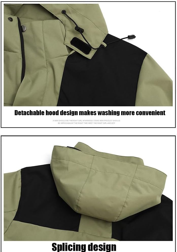 Men's Lightweight Waterproof Jacket Softshell Splicing Windproof Hiking Outdoor Camping Coats with Removable Hood