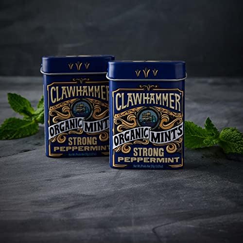 Clawhammer Organic Mints - Naturally Flavored Breath Mints - Intense Breath Freshening Candy Mints - Strong Peppermint, 30 Count Tin (Pack of 12)