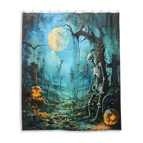 DUOBU Halloween Skulls Shower Curtain Washable Waterproof Fabric Bath Curtain 60x72Inch Shower Curtains with Hooks for Bathroom Decor