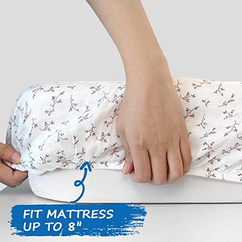 Muslin Crib Sheets For Girls And Boys, Organic Cotton Bamboo Boho Fitted Baby Crib Sheet For Standard Crib Mattress & Toddler Bed Mattress (52"X28"), Soft Breathable Baby Sheets 2 Pack, Floral Pink #TOP4