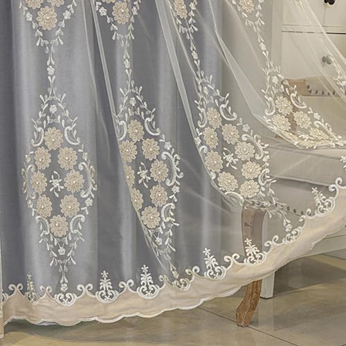 Amidoudou 1 Pair European Double Layer Curtains with Valance for Living Room Bedroom 3D Flower Embroidered Curtains (Grey,51x90 Inch) — view 5