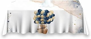 Aerdce Bear Tablecloth for Baby Shower Decorations Rectangle Table Covers Blue Neutral Balloons Birthday Party Table Decors Supplies 102x62 Inches W-6558