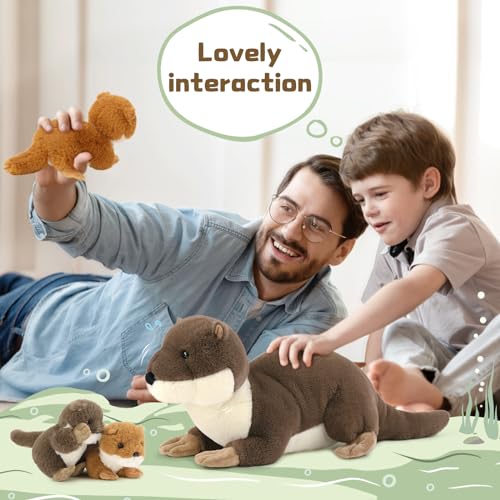 Image of MaoGoLan 4pc River Otter Stuffed Animal with 3 Babies Inside-24in Giant Lifelike Soft Otter Plush Toys-Cuddly Wildlife Stuffed Animal for Kids