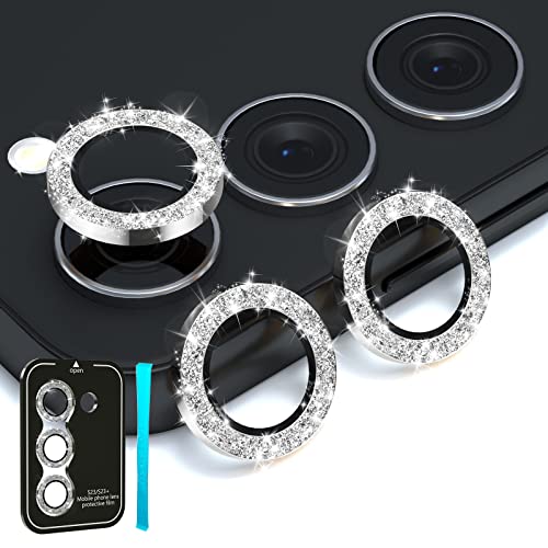 Imluckies For Samsung Galaxy S23 / S23+ Plus Camera Lens Protector, [Glitter Diamond], 9H Anti-Scratch Tempered Glass With Aluminum Alloy Edge, Individual Ring Cover For S23+ 5G 2023 Release Silver #TOP8