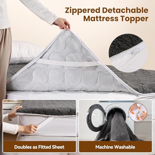 Image of Bearhug Multi-Zone Electric Heated Mattress Pad King Size, Dual Control Bed Warmer with Memory & 11 Heat Level, 1-9H Auto Off, Individual Body & Feet Settings, Deep Pocket ETL Certified, Machine Wash