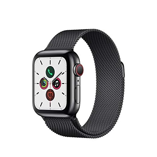 Apple Watch Series 5 (GPS + Cellular, 40 mm) Boîtier en Acier Inoxydable Noir Sidéral - Bracelet Milanais Noir Sidéral