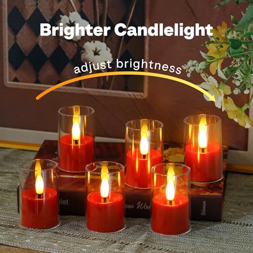 Image of Yeelida 8pcs Battery Operated 1.7 inch x2.5 inch Clear Acrylic Remote LED Tea Lights, Flameless 2 /4 /6 /8h Timer Fake Red Bulk Votive Candles with Batteries, Flickering Warm Light Pure Plastic Tealights