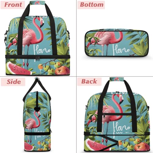 Large Weekender Overnight Bags Pink Flamingo Watermelon Travel Duffel Bag for Women Men Gym Bag With Shoe Compartment Foldie Travel Tote Bag Carry On Personal Item Bag for Travel Gym Sports3