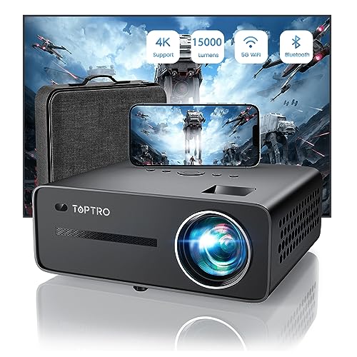 TOPTRO Projector 1080P Full HD Projectors with 5G WiFi Bluetooth Projector 4K Supported, 15000 Lumen, 300" Display Video Projectors for Home Cinema Support PPT,4D/4P Keystone,50% Zoom