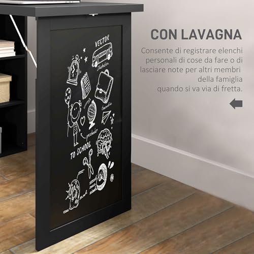 Homcom Scrivania Con Libreria E Lavagna, Scrivania Salvaspazio Con Piano Pieghevole In Legno Di Pino, Tavolo Da Lavoro Con Ripiani Regolabili, Per Cameretta, Studio, Ufficio, 98X51X153 Cm, Nero - 6