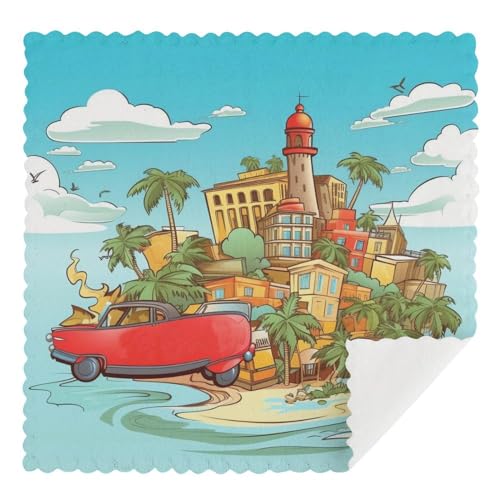 NTVOWPZO Kitchen Towels Set of 4 Super Absorbent Dish Towels 12 X 12 Inches Multipurpose Dishcloth Island of Cuba Coral Velvet Microfiber Cleaning Cloth for Cooktop Dishes Sinks Dishcloths