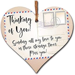 The Plum Penguin Handmade Wooden Hanging Heart Plaque Gift Thinking of you sending all my love sending well wishes to absent friends miss you keepsake long distance friendship postcard style