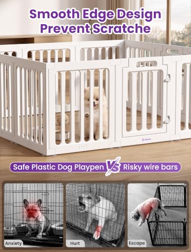 Image of DELOMO Dog Playpen Indoor, 24 inch H 12 Panel with 2 Doors, White