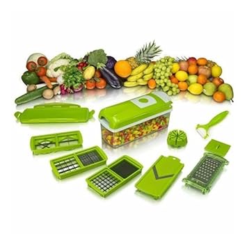 MyTees 13 in 1 Multipurpose Chopper, Fruits & Vegetable Cutters, Grater Peeler Chipser, for Kitchen, Unbreakable Food Grade Body, Easy Push to Clean Button Slicer Dicer, Chopper for Kitchen (Green).