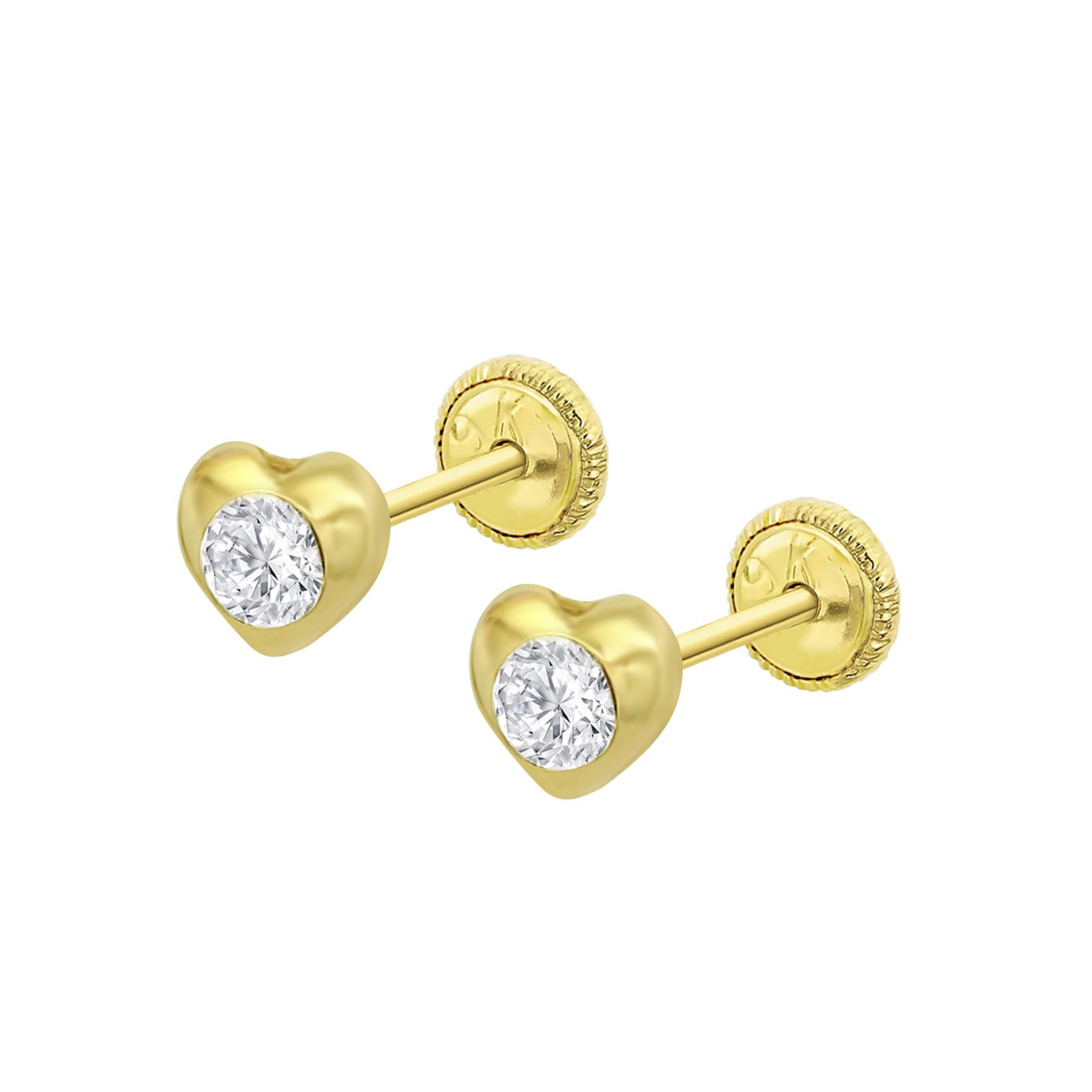 TIME ROAD Orecchini Bebè Bambina in Oro 9K HIN00198/4 – Cuore 4 mm – Chiusura a Vite Sicura – 3–24 mesi – Ideale per Nascita, Battesimo o Compleanno