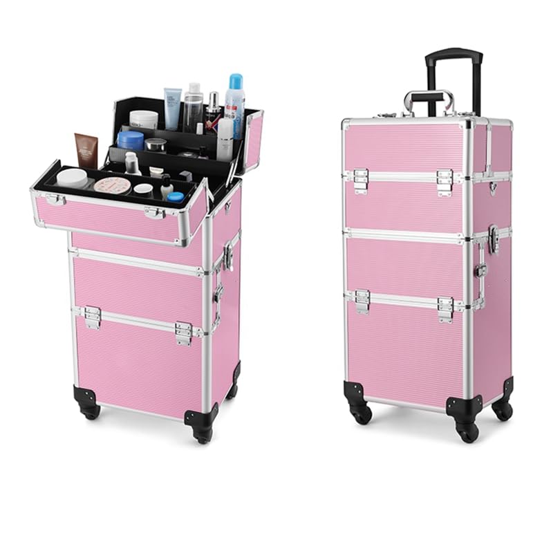 FigaroAct Professional Rolling Makeup Train Case, 3-in-1 Cosmetology Case on Wheels Cosmetic Organizer with Lock MakeupTravel Case