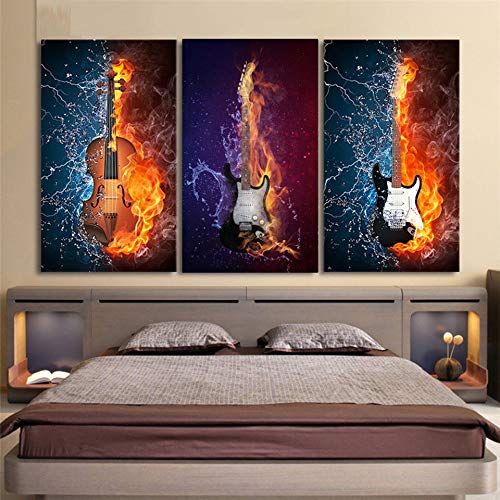 Toile guitare violon 3 panneaux pour habiller un grand mur vide