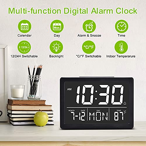 Amgico Digital Alarm Clock With Date And Day, 6.3" Large Display, Snooze, Temperature, 12H/24H, L1-L6 Brightness, Modern Decor For Office, Living Room, Bedroom, Home, Elderly, Seniors, Kids #TOP2