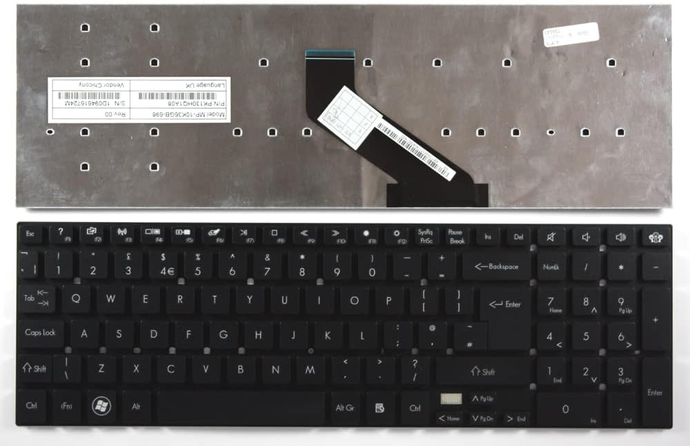 Keyboards4Laptops UK Layout Black Replacement Laptop Keyboard Compatible with Gateway MP-10K36GB-698